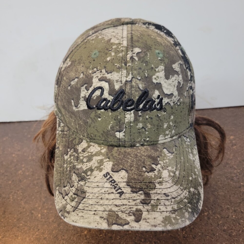 Cabela's Worlds Foremost Outfitters Spell Out Camo Beige Adjustable Hat Cap